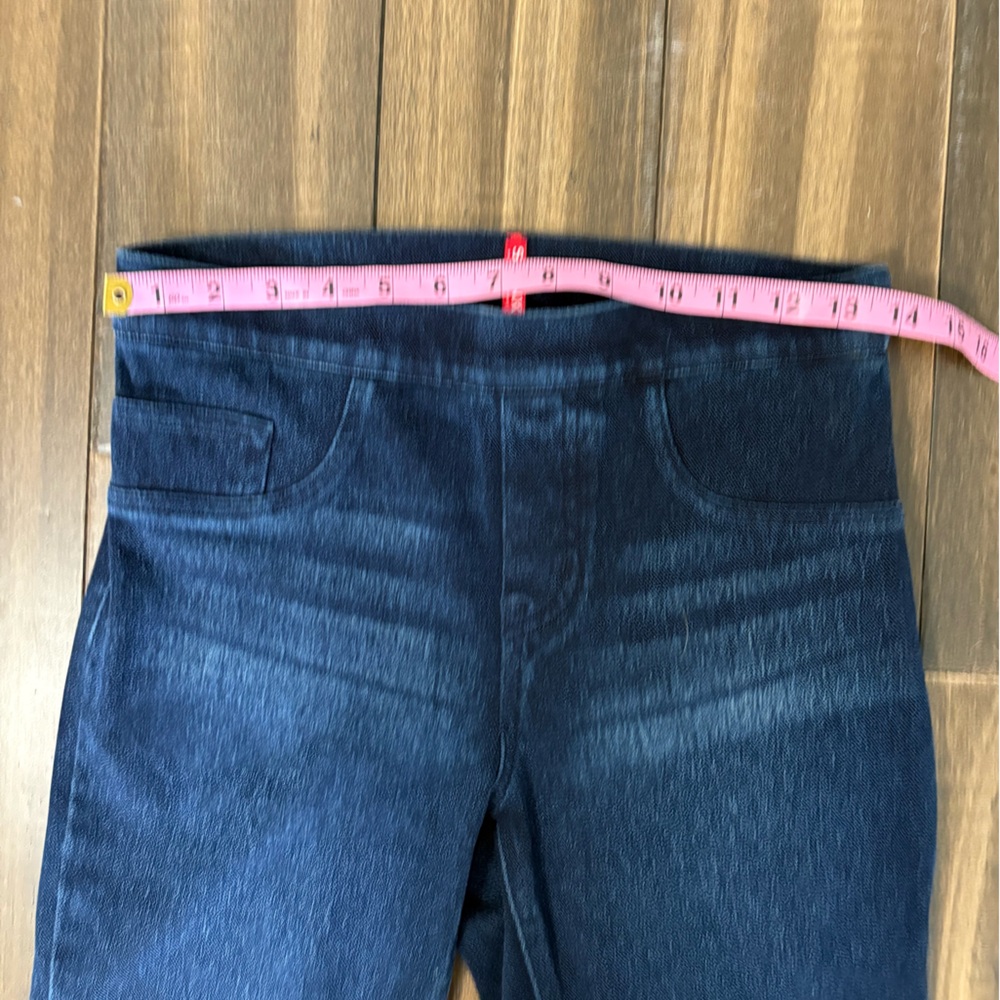 SPANX Sz S Blue Denim Jeggings High Rise Elastic Waist Skinny Fit Faux Pockets - Picture 2 of 8